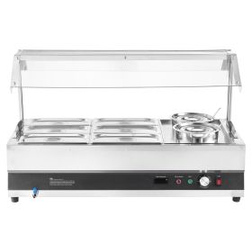 Electric Soup Warmer, Two 6.34QT Pots & Six 1/3 Pans, Stainless Steel Commercial Food Warmer with 86~185 Fahrenheit Adjustable Temp