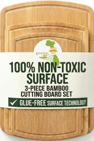 Luxury Bamboo Cutting Board Set of 3 with Glue-Free Surface Technology - Extra Spacious Wood Cutting Boards for Kitchen and XL Chopping Board Set - Re