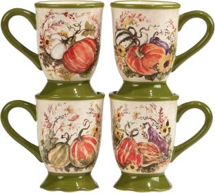 Harvest Morning Set of 4 Ceramic Mugs  Sip coffee, tea, or hot cocoa in cozy autumn style with these beautifully detailed mugs