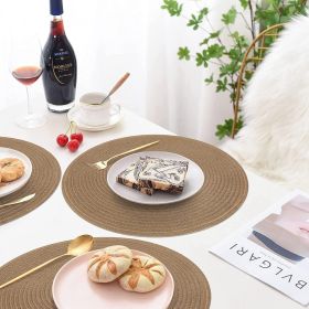 Round Braided Placemats Set of 6 Washable Cotton Polyester 15 inch Round Table Place Mat for Dining Table (Brown, 6)