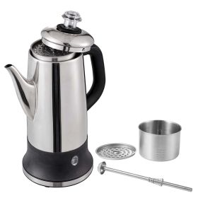 12-Cup Electric Percolator Coffee Pot Stainless Steel Coffee Maker Silver