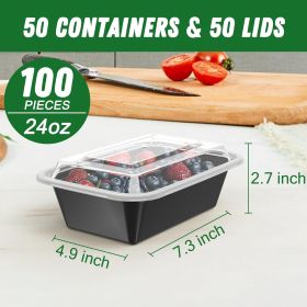 50 Pack (100-Piece) 24 oz Meal Prep Containers Reusable with Lids, Sturdy Leakproof Food Safe, Microwave, Freezer, Dishwasher Safe Prep Containers