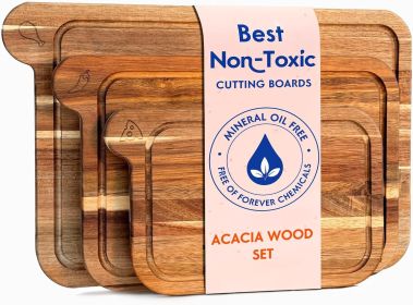 Non Toxic Cutting Boards - Cutting Board Set Free of Mineral Oil, Made of FSC Acacia Wood - Cutting Boards for Kitchen - Includes 3 Chopping Boards