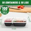 50 Pack (100-Piece) 28 oz Meal Prep Containers Reusable with Lids 2-Compartment, Sturdy Leakproof Food Safe, Microwave Freezer Dishwasher Safe