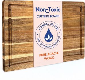 Non Toxic Wood Cutting Board - Conditioned with Natural Beeswax Flaxseed Lemon Oil - Free of Mineral Oil - Made of FSC Certified Acacia Wood - 16" x 1