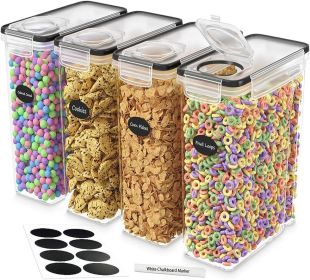 Cereal Containers Storage 4L Set of 4 Airtight Food Storage Containers with Lids Cereal Dispenser Countertop Pantry Organization Canister for Rice Flo