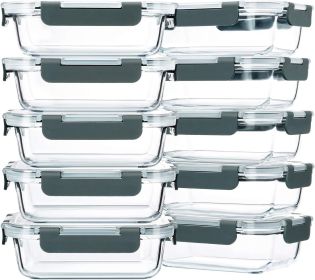 10-Pack,22 Oz Glass Meal Prep Containers,Glass Food Storage Containers with lids,Lunch Containers,Microwave, Oven, Freezer and Dishwasher (Gray)