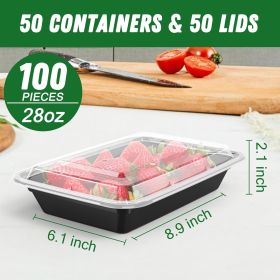50 Pack (100-Piece) 28 oz Meal Prep Containers Reusable with Lids, Sturdy Leakproof Food Safe, Microwave, Freezer, Dishwasher Safe Prep Containers