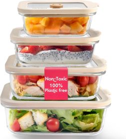 Non-Toxic 4 Pack - Glass Food Storage Containers With Lids – Plastic Free, Airtight Meal Prep Containers, Multi-Size Microwave Freezer Safe