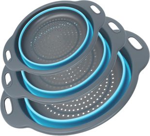 Collapsible Colander 3-Pack Set Space-Saving Foldable Kitchen Strainer with Non-Slip Base Durable Thickened PP+TPE Collapsible Strainers for Pasta
