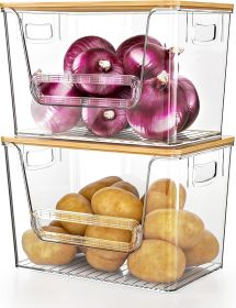 2 Set Pantry Organizers and Storage, Trash Bag Holder Under Sink Organizer for 4-13 Gal Bags, Trash Bag Dispenser with Bamboo Top for Onion, Potato