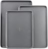 Everyday Nonstick Baking Sheet Set, 3 Pack Includes One Small, Medium Large Pan Carbon Steel Construction Cookie Sheet Bakeware Set, Gray