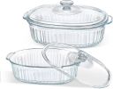 4-Piece Glass Casserole Baking Dish, Set of 2 Casseroles With Glass Lids, 1.9 Qt and 3 Qt