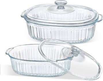 4-Piece Glass Casserole Baking Dish, Set of 2 Casseroles With Glass Lids, 1.9 Qt and 3 Qt