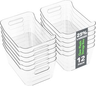12 Pack Plastic Storage Bins, Multi-Use Organizer Bins, Pantry Organizer, Clear Storage