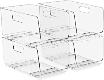 Storage Bins Open Front - Clear Stackable Storage Bins - Pantry Bins for Storage and Organization - Acrylic Stackable Bins for Kitchen - Clear Pantry