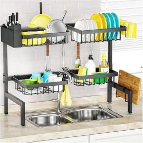 4 Baskets 2-Tier Over The Sink Dish Drying Rack, 26.57"-35", Large Sink Rack for Kitchen, Extensible and Adjustable, Saving Kitchen Space
