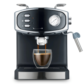 Italian espresso machine with semi-automatic coffee brewing, pressure gauge, milk frother, steam bar, 1350W 51mm grinder