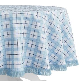 Daisy Woven Fabric Tablecloth, Blue, 70" Round
