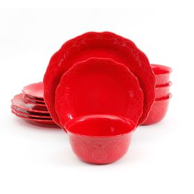 Cowgirl Lace 12-Piece Dinnerware Set, Red