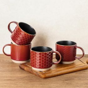12 OZ Stackable Coffee Mugs Set of 4, Ceramic Coffee Cups with Texture Patterns for Man,Woman,Dad,Mom