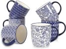 10 oz Coffee Mugs Set of 6 with Handle, Coffee Cups Ceramic for Cappuccino Latte Cocoa Milk Tea, Dishwasher Microwave Safe, Vintage Blue