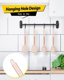Pack of 4 Silicone Cooking Utensils Set, Non Stick Large Solid Spatulas, Heat Resistant Rose Gold Khaki Slotted Spoons