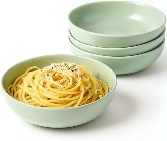 Ceramic Pasta Bowls Set of 4  40oz Extra Large Dinner Bowls, Deep Plates Salad Bowl for Eating, Pasta Plates, Stoneware Shallow Bowl Plate Set