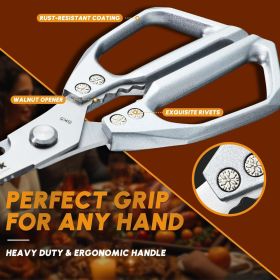 Kitchen Scissors All Purpose - Stainless Steel Kitchen Shear, Sharp Silver Meat Scissors Dishwasher Safe, Heavy Duty Poultry Shears