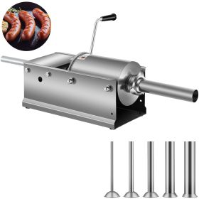 Horizontal Sausage Stuffer 3L/ 7Lbs Manual Sausage Maker With 5 Filling Nozzles Sausage Stuffing Machine For Home & Commercial Use Stainless Steel