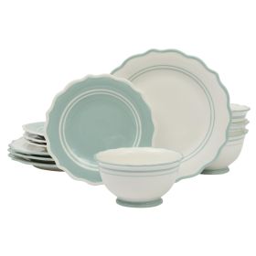 Ainsley 12-Piece Ceramic Dinnerware Set, Sage Blue