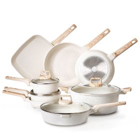 19 Piece Pots and Pans Set Nonstick, Granite Cookware Set, Induction Cookwares, Kitchen RV Cooking Sets with Frying, Sauce, Saute, Tempered Glass Lids