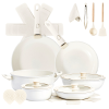 22-Piece Non-Stick Cookware Set, 6 Pots & 3 Lids, Removable Handles, Oven & Dishwasher Safe, Includes 28cm Soup Pot, Cream White Aluminum