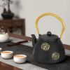 Cast Iron Teapot with Infuser for Loose Leaf Tea Japanese Style Tea Kettle for Stove Top, Enameled Interior Sakura Design (Black,40oz/1200ml)