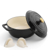 Cast iron 5QT cooking pot - Pure black - includes two silicone gloves - Enamel pot