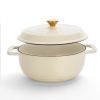 Cast iron 5QT cooking pot - ceramic white - comes with two silicone gloves - Enamel pot