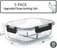 [5-Pack, 36 oz] Glass Meal Prep Containers 3 Compartment with Lids, Glass Lunch Containers,Food Prep Lunch Box,Bento Box,Microwave, Oven, Freezer