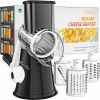Rotary Cheese Grater Hand Crank Cheese Shredder for Fresh Cheese, Vegetable, Nuts,Non-slip Suction Base, Three Blades, Black