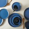 16-Piece Modern Dinnerware Set, Kitchen Plates and Bowls Sets, Service for 4, Blue and Black, Microwave & Dishwasher Safe