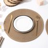 Round Braided Placemats Set of 6 Washable Cotton Polyester 15 inch Round Table Place Mat for Dining Table (Brown, 6)