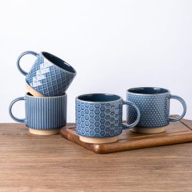 12 OZ Stackable Coffee Mugs, Ceramic Coffee Mugs with Texture Patterns for Man,Woman,Dad,Mom (Material: Ceramic, Clay)
