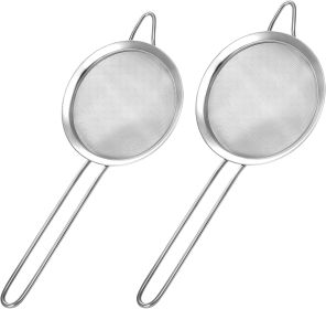 2 Pack Fine Mesh Strainer, Small Stainless Steel Sieves with Handles, for Steeping Loose Leaf Tea, Straining Cocktail, Juice and Sifting Flour (Material: Stainless Steel)