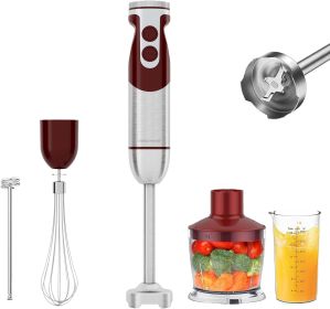 5-in-1 Immersion Hand Blender Set with Variable Speed, 400W, Stainless Steel - Includes Chopper, Whisk, Milk Frother, and Beaker - Ideal for Soups (Color: Red)