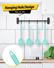 Pack of 4 Silicone Cooking Utensils Set, Non Stick Large Solid Spatulas, Heat Resistant Blue Slotted Spoons, Ideal BPA Free Kitchen Turners for Frying (Material: Silicone)