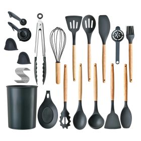 35Pcs Kitchen Cooking Utensils Set Spatula Set Baking Utensil Set Kitchen Accessories Necessities with Holder Egg Whisk Separator Tong Turner Spoons C (Color: Black, size: One size)