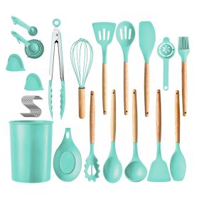 35Pcs Kitchen Cooking Utensils Set Spatula Set Baking Utensil Set Kitchen Accessories Necessities with Holder Egg Whisk Separator Tong Turner Spoons C (Color: green, size: One size)