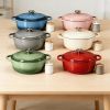 6 Quart Enamel Cast Iron Dutch Oven with Moisture-Sealing Lid for Bread Baking Braising And Slow Cooking, Dual Handles, Oven Safe